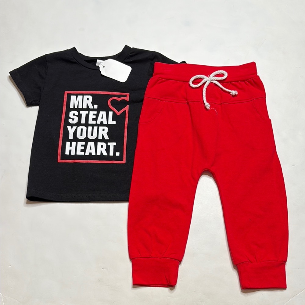 Black and Red “Mr. Steal Your Heart” Toddler Outfit Set